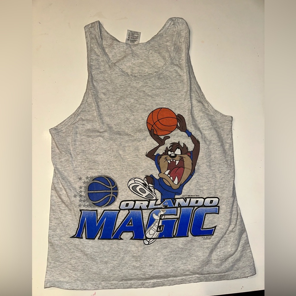VINTAGE Orlando Magic Taz Devil 1990s Basketball Tank top NBA LOONEY TOONS